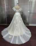 A Line Lace Beach Boho Wedding Dresses Backless Spaghetti Strap Bridal Gown