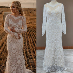 Gorgeous Lace Bohemian Wedding Dresses Long Sleeves Beach Wedding Gown