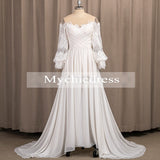Bohemian Wedding Dresses Chiffon Long Sleeve Off Shoulder Boho Bridal Gowns
