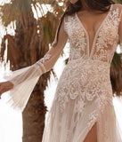 Puff Sleeve Boho Wedding Dresses Lace Tulle Long Bridal Wears