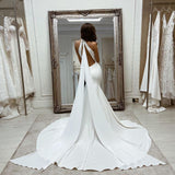 Sheath Ivory Halter Wedding Dresses Sleeveless Open Back