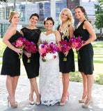 Cheap Black Short Bridesmaid Dresses Lace Multiway Wedding Guest Dress