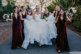 Affordable Winter Burgundy Velvet Bridesmaid Dresses UK V Neck Sleeveless