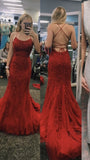 Long Mermaid Yellow Prom Dresses Lace Evening Dress Spaghetti Straps