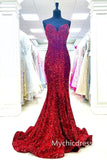 Burgundy Long Sequin Prom Dresses 2024 Sweetheart Mermaid Formal Gown