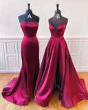 Floor Length Long Satin Burgundy Prom Dresses 2023 with Split