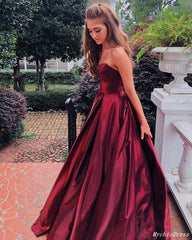 Sweetheart Strapless Burgundy Prom Dresses Floor Length Long Evening Gown