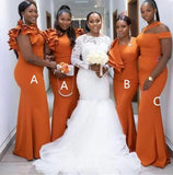 Africa Mermaid Mismatch Burnt Orange Bridesmaid Dresses