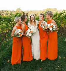 Cheap Orange Bridesmaid Dresses Long Straps Chiffon Sleeveless