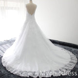 V Neck Lace Appliques Sequins Wedding Gowns Cap Sleeves