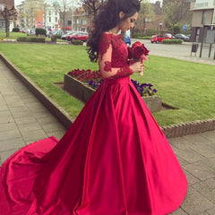 Sexy Lace Off the Shoulder Long Sleeves Red Prom Dresses