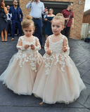 Princess Lace Long Sleeves Champagne Flower Girl Dresses Cheap