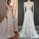Gorgeous Bohemian Lace Wedding Dresses with Detachable Sleeves