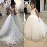 Hot Lace Appliques Sleeveless Flower Girl Dresses For Weddings Girls Pageant Dress