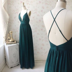 Simple Emerald Green Bridesmaid Dress Chiffon V Neck Wedding Guest Dress