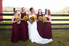 Sweetheart Burgundy Bridesmaid Dresses Chiffon Long Wedding Guest Dress