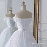 A Line Lace Appliques Beaded Boho Wedding Dresses Off the Shoulder