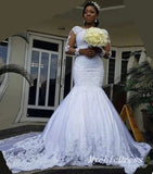 Mermaid Lace Applique Long Sleeves African Wedding Dresses