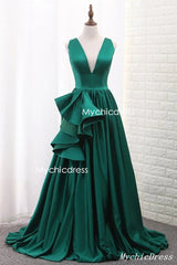 Hot Floor Length V Neck Sleeveless Sexy Green Prom Evening Dresses