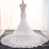 White Long Mermaid Lace Crystals Vintage Wedding Dresses