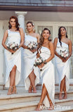 Short Champagne Satin Bridesmaid Dresses One Shoulder Wedding Guest Dresses