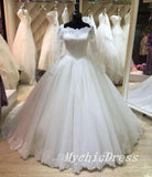 A Line Lace Applique Beach Wedding Dresses Long Sleeves