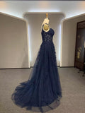 Black A-line Prom Dress Lace Applique Sweetheart Tulle Evening Dress UK