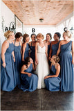 Floor Length Long Mismatched Dusty Blue Bridesmaid Dresses Chiffon