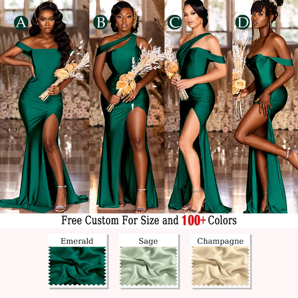 Sexy Black Girl Emerald Green Bridesmaid Dresses Off Shoulder Mermaid –  MyChicDress