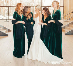 Winter Emerald Green Bridesmaid Dresses Velvet Wedding Guest Dress Short Sleeves