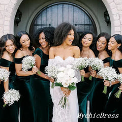 Cheap Long Bridesmaid Dresses Emerald Green Mermaid Off Shoulder Wedding Guest Dress