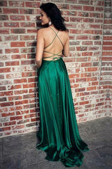 Sexy Simple Emerald Green Prom Dresses Long Evening Dress with Slit