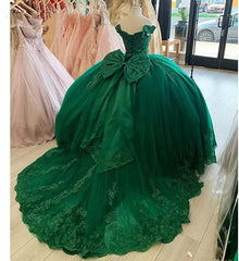 Off Shoulder Lace 2024 Quinceanera Dresses Dark Green Applique Cheap Sweet 16 Dress