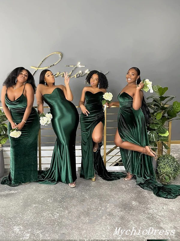 Velvet Emerald Green Bridesmaid Dresses 2024