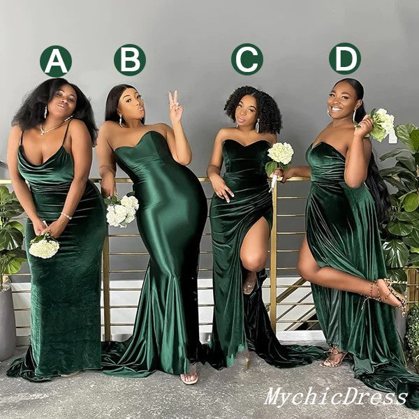 Emerald Green Satin Spaghetti Straps Dress Bridesmaid Dresses for Bridesmaids  Wedding Party Dresses Appliques Robe Elegant Gowns - AliExpress