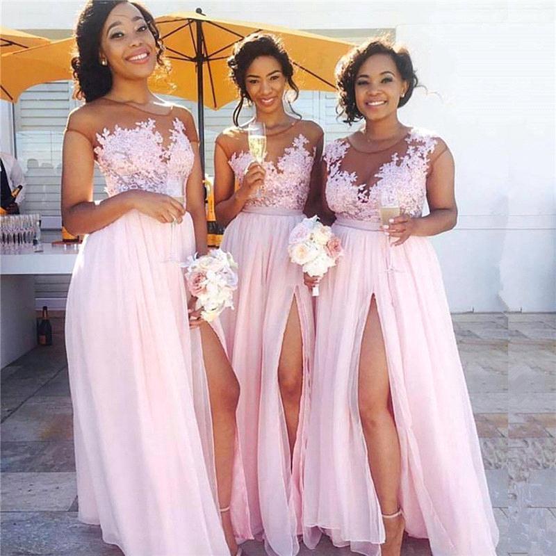Pink Lace Chiffon Bridesmaid Dresses