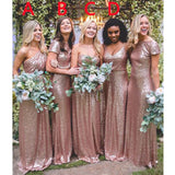 Hot Mismatched Gold Rose Sequined Bridesmaid Dresses