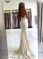 Ivory Prom Dresses Mermaid Long V Neck Evening Gown