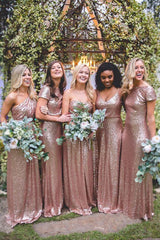 Hot Mismatched Gold Rose Sequined Bridesmaid Dresses
