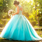 Sweet Jewel Beadings Long Blue Quinceanera Dresses