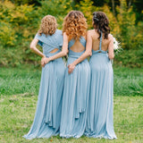 A-Line Chiffon Convertible Sky Blue Bridesmaid Dress