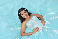 Sweet 16 Dresses Blue Tulle Sequined Strapless Lace Quinceanera Dresses