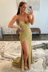 2024 Cheap Sequin Gold Prom Dresses V Neck Mermaid UK Evening Dresses