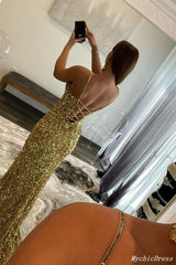 2024 Cheap Sequin Gold Prom Dresses V Neck Mermaid UK Evening Dresses