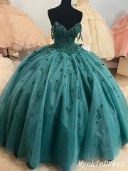 Ball Gown Beaded Green 2024 Quinceanera Dress Spaghetti Straps Graduation Dresses