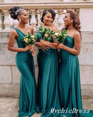 Cheap One Shoulder Green Bridesmaid Dresses Long Wedding Guest Dress