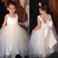 Sexy Lace Tulle Ivory Flower Girl Dresses Open Back
