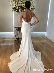 Simple Long Ivory Summer Wedding Dresses UK Mermaid Bridal Gown