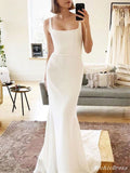 Long Simple Square Satin Ivory Wedding Dresses UK Mermaid