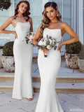 Long Ivory Wedding Guest Dresses UK Mermaid Strapless Bridesmaid Dress